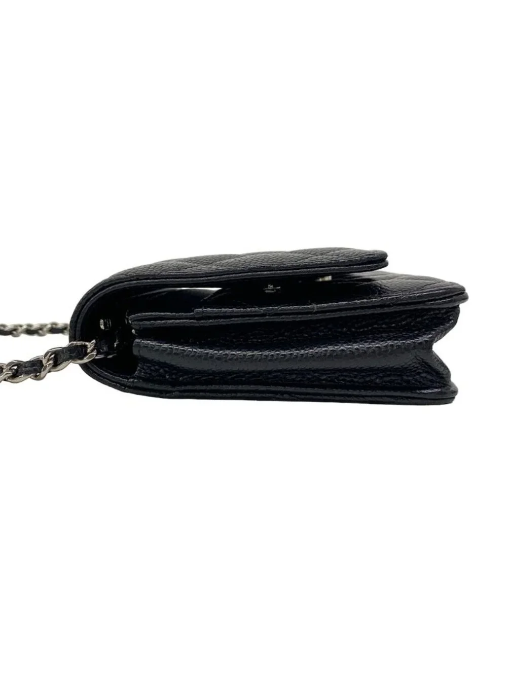 Chanel Wallet Quilted Black Chain Metal Silver Shoulder